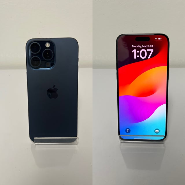 Front and back views of an iPhone 15 Pro Max photographed for Yoshi’s Tronics